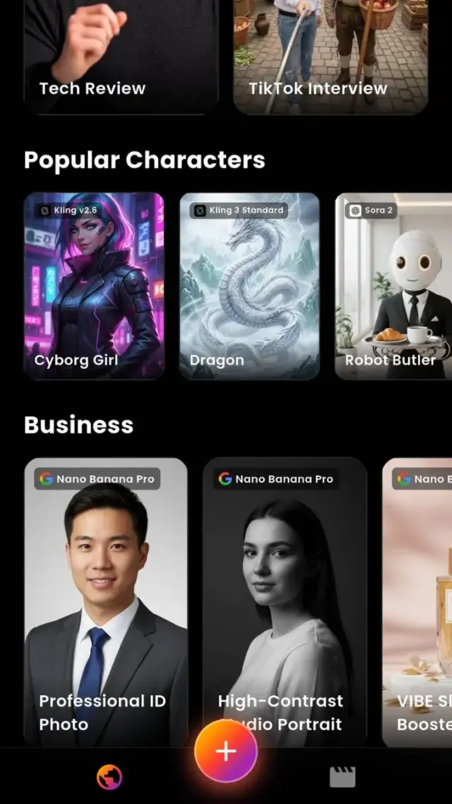 VIBE AI Video Creator App Interface