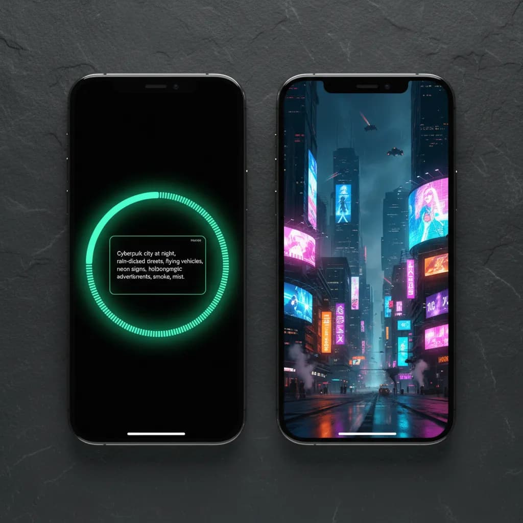 VIBE AI video generator app showing text-to-video and image-to-video features on iPhone with 4K export