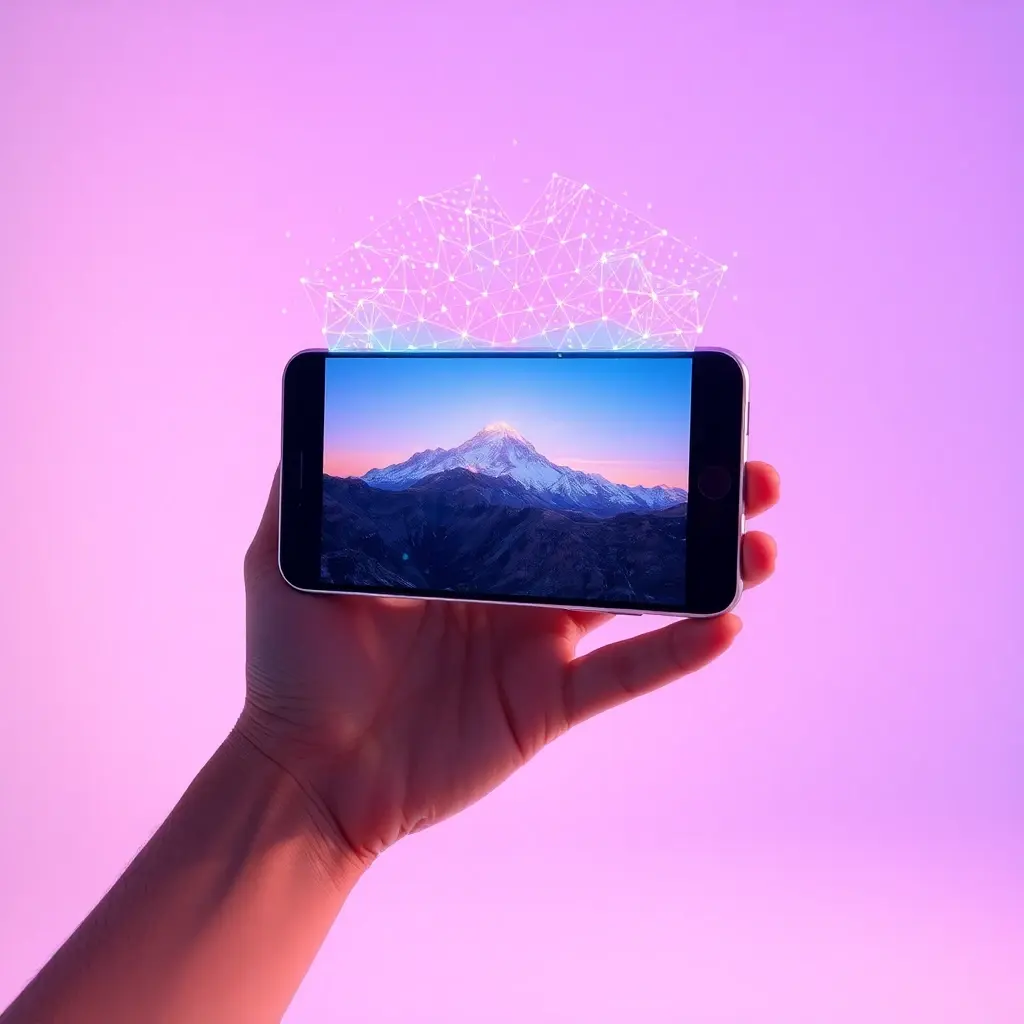Content creator using VIBE AI video generator app on iPhone to generate a cinematic video from a text prompt
